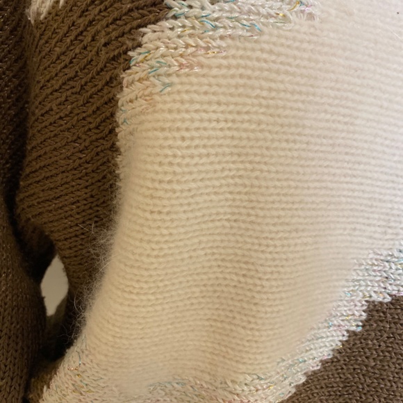 Vintage Zach’s Sweater S | Brown & White Geometric Knit with Metallic Thread - Picture 5 of 8